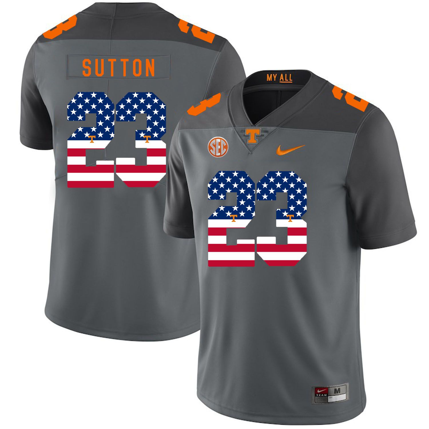 Men Tennessee Volunteers #23 Sutton Grey Flag Customized NCAA Jerseys